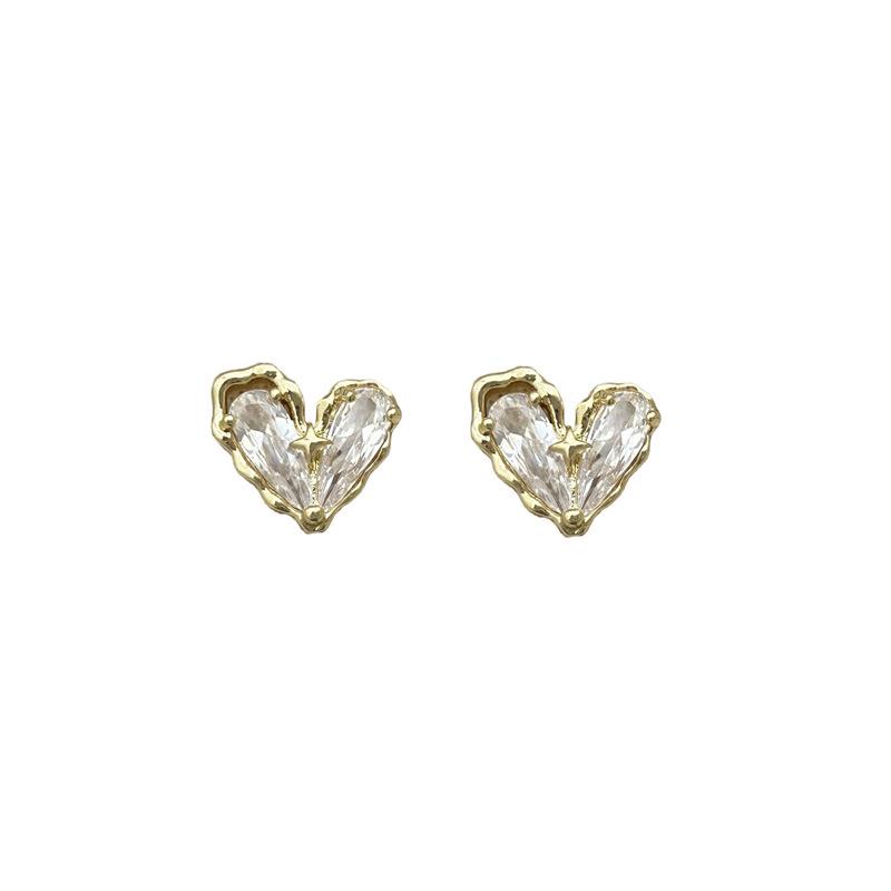 Elegant French Retro Zircon Heart Earrings for Women - Sparkling, Versatile, and Fashionable.