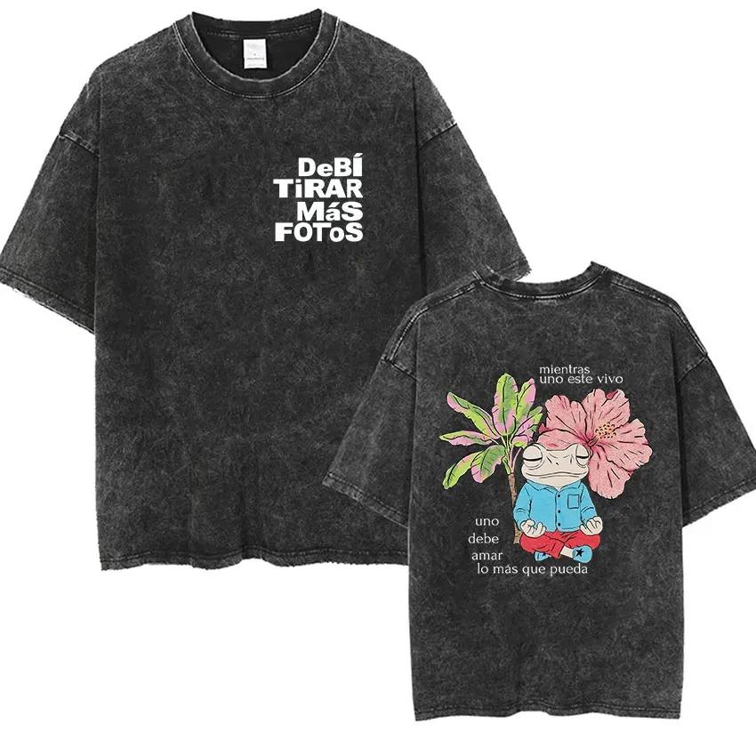 Rolig Debi Tirar Mas Fotos DTMF Vintage Tvättad T-shirt Bad Bunny Album 2026 Merch T-shirts Herr Dam Harajuku Överdimensionerad T-shirt