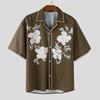 INCERUN Men Lapel Short Sleeve Floral Print Casual Oversized Shirts