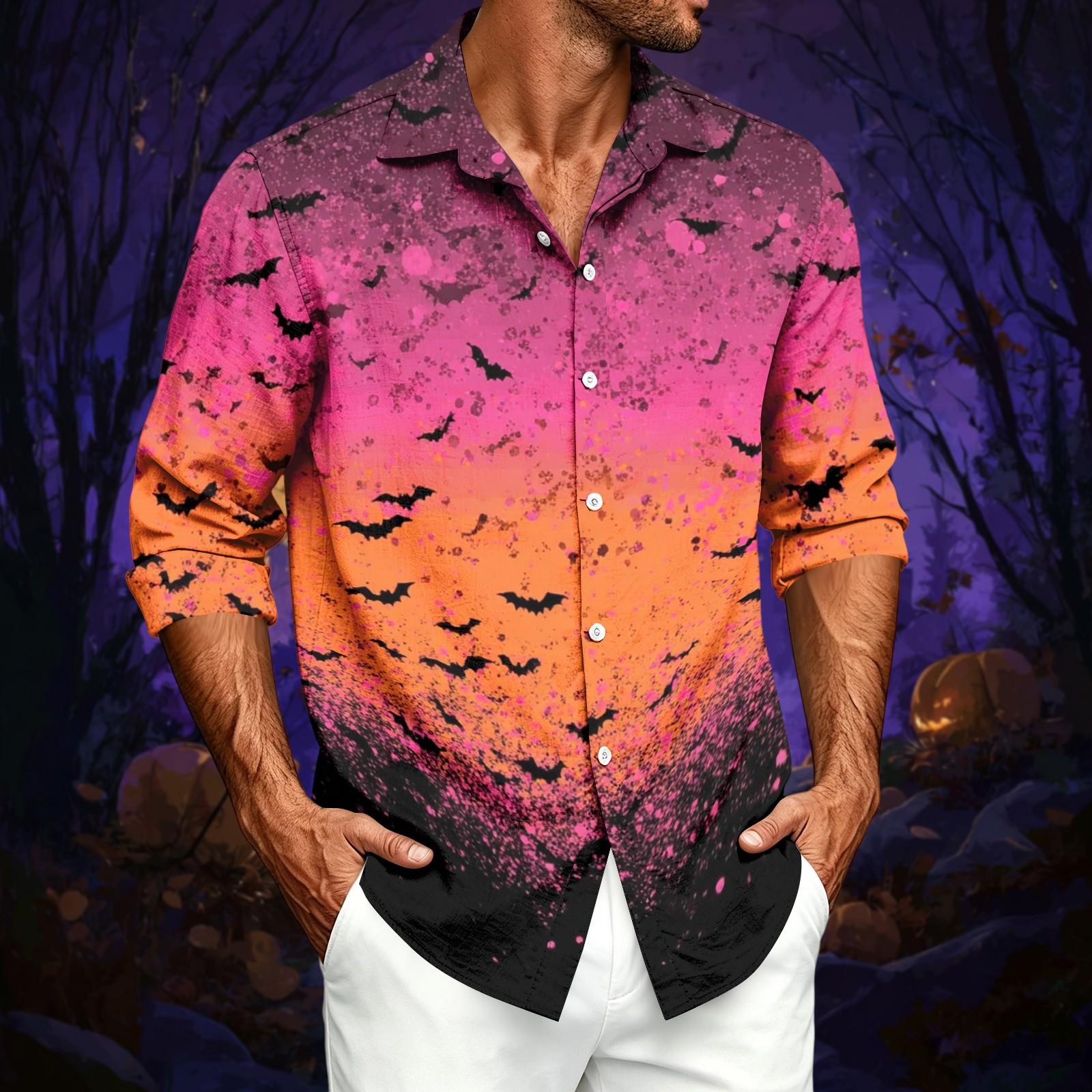 Men s Long Sleeve Button-Down Shirt with Relaxed Fit and All-Over Print for Casual Wear XXL