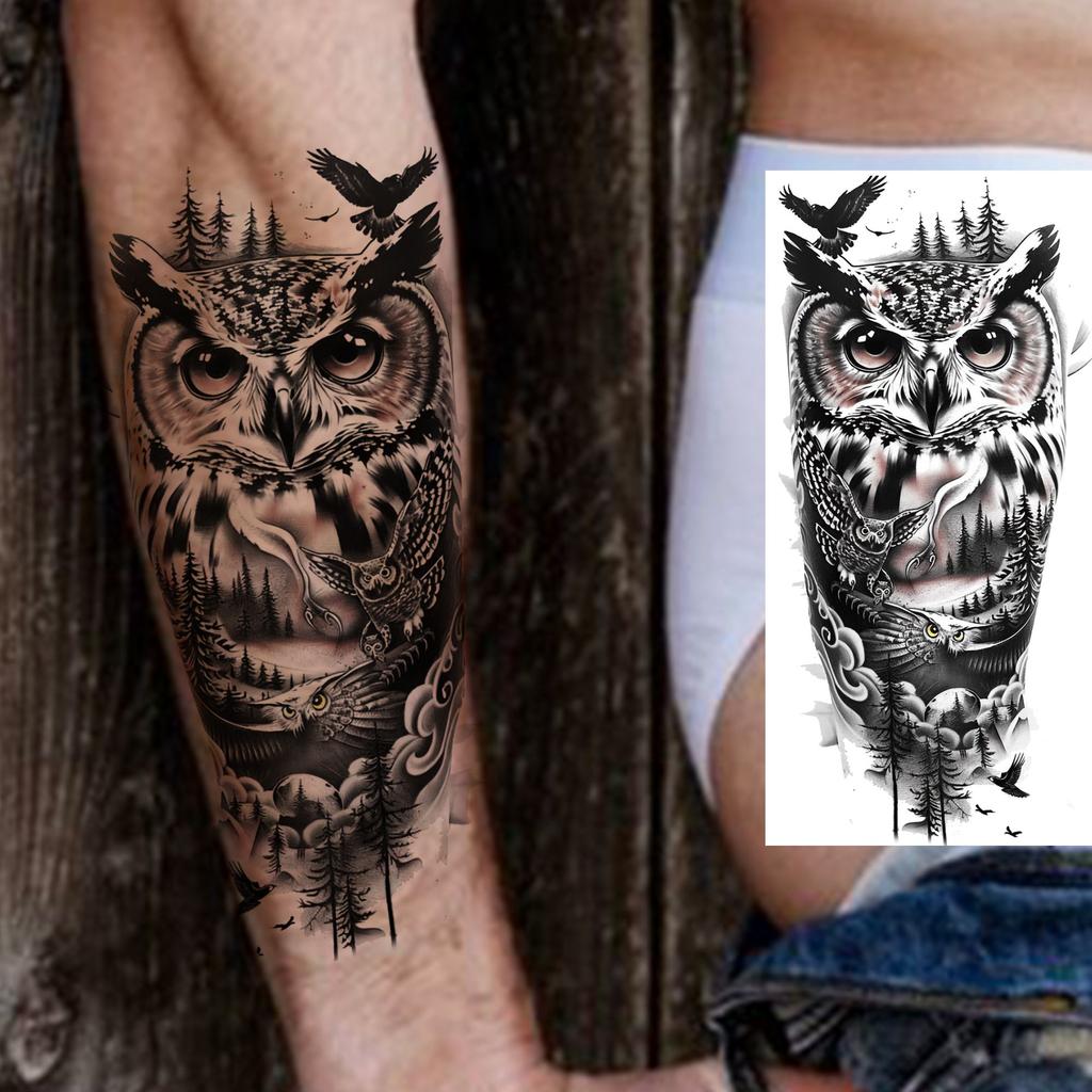 1 Sheet Realistic Lion Owl Tiger Temporary Tattoos Waterproof Long Lasting Fake Tattoo Sticker For Men Women Adults Temp Tatoos