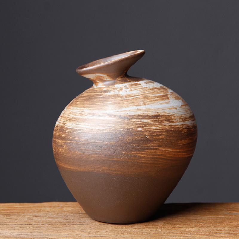 Vintage Dried Flower Ceramic Vase Coarse Pottery Zen Dried Flower Vase Flower Arrangement Utensils Hydroponic Crafts Home Decor