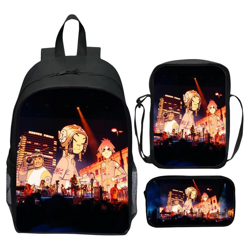 Gorillaz UK Virtual Band Printed Cartoon Backpack 3-Piece Set School Bag Lightweight Large Capacity