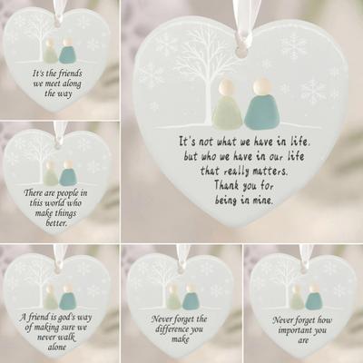 Heart-Shaped Sea Glass Friendship Decor Ceramic Heart Ornament Friendship Keepsake Sea Glass Art Christmas Tree Hanging Ornament for Best Friends