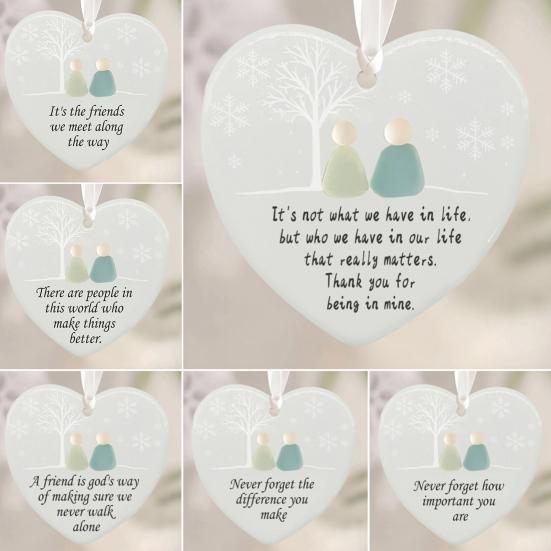 Heart-Shaped Sea Glass Friendship Decor Ceramic Heart Ornament Friendship Keepsake Sea Glass Art Christmas Tree Hanging Ornament for Best Friends