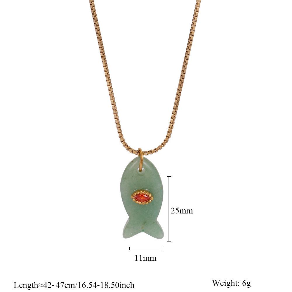 Yori Simple Versatile Natural Stone Fish Stainless Steel Necklace Jewelry for Women Animal Ocean Style Choker Suitable