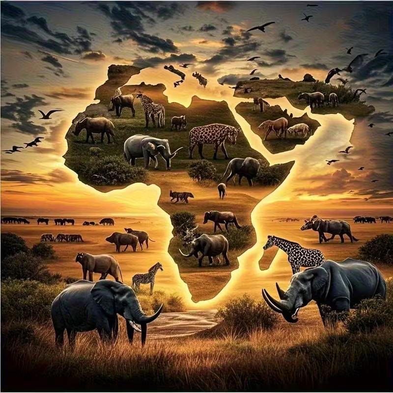 5D Diy Diamond Painting Full Round African Grassland Noah's Ark Animals World Scenery Diamond Mosaic Home Decoration