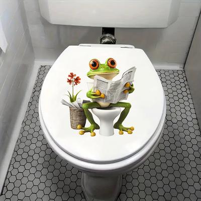 Adhesivo para Tapa de Inodoro Lindo Panda Leyendo Periódico - Animal Autoadhesivo Baño Inodoro Pegatina Impermeable Divertido Decoración del Hogar