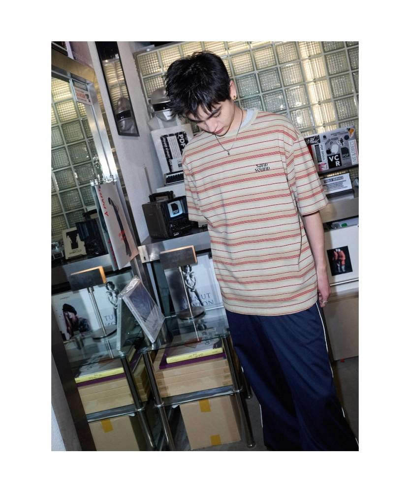 Saendeusaundeu (Unisex) Dyed Stripe Short Sleeve T-Shirt Beige