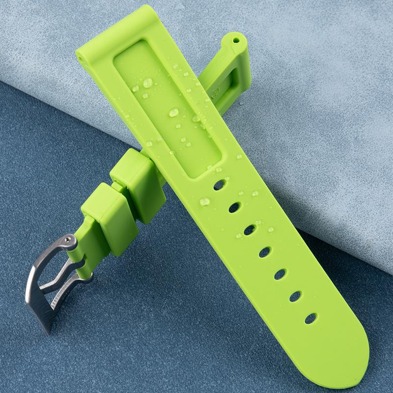 22/24/26mm Grün Blau Rot Braun Wasserdichtes Weiches Silikon Uhrenarmband Für Panerai Armband Für PAM441 111 Armband Mit Edelstahlstift
