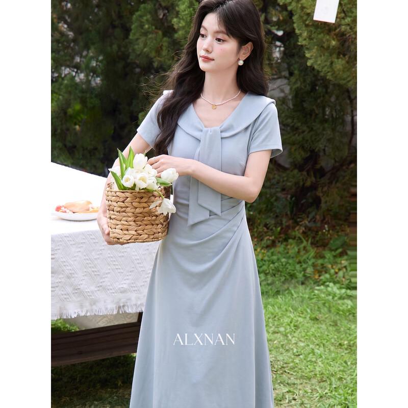 Lu Xiangnan Elegant Regular Shoulder Blue Dress M