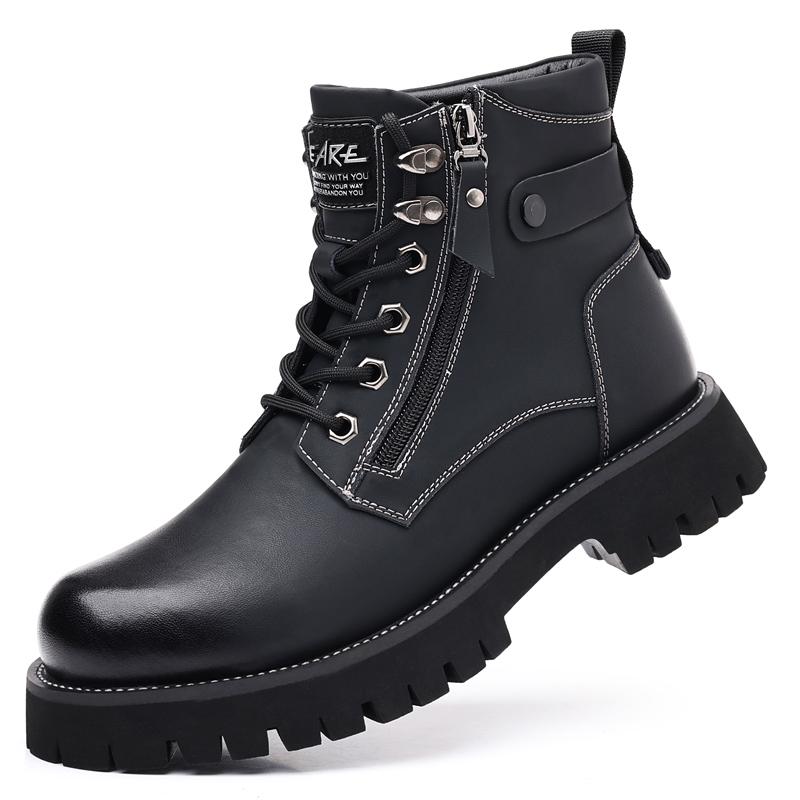 Fashion Classic Outdoor Mens Casual Leather High Top Boots Stylish Ankle Boots Autumn Warm Winter Shoes Hot Sale Lace-Up Motocross Botas