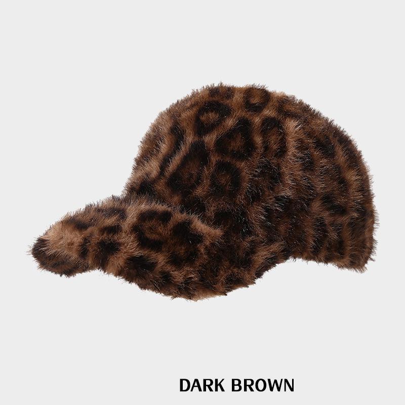 

Leopard Print Baseball Cap Women Plush Faux Fur Keep Warm Winter Women s Cap Outdoor Vintage Snapback Hats For Women 54-58cm темно-коричневого кольору