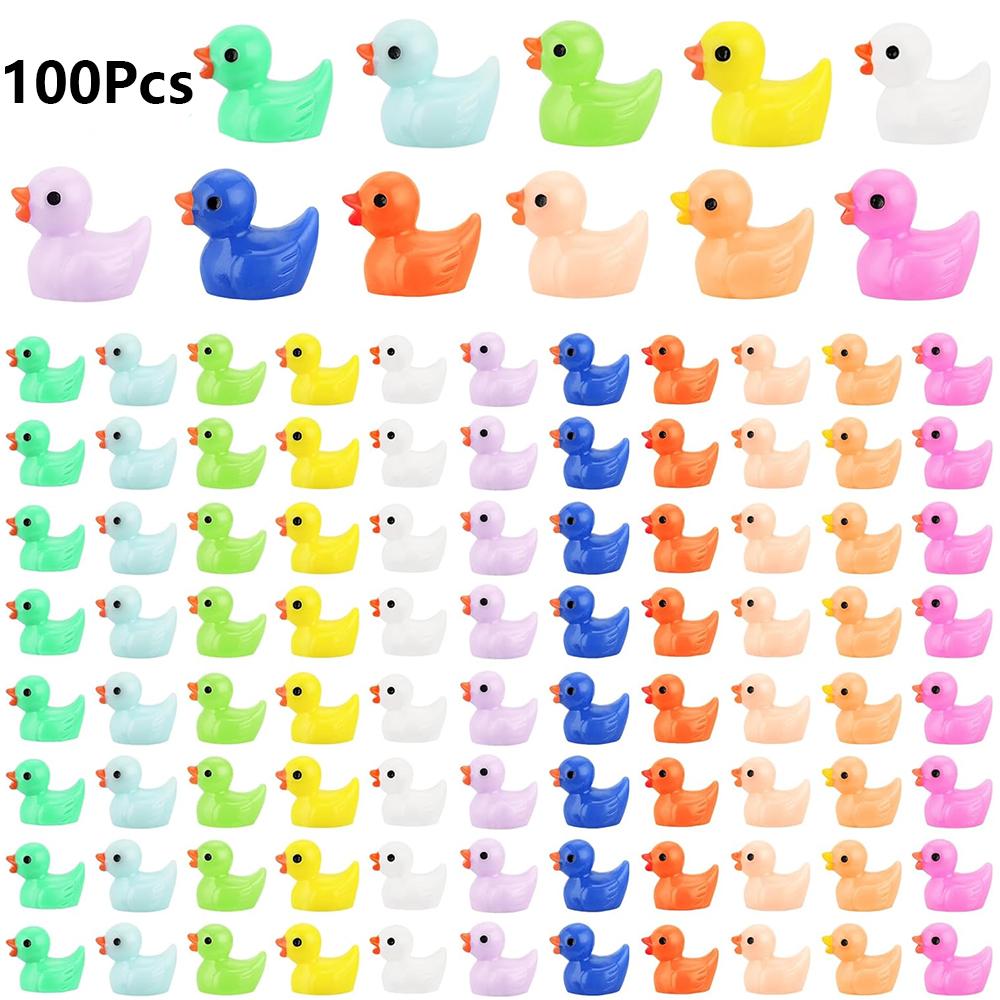 100/200 stk Harpiks Mini Duck Miniatyrfigurer Ornamenter Dekor Gul Dyrehage Håndverk Tiny Duck Landskap Planter Fe