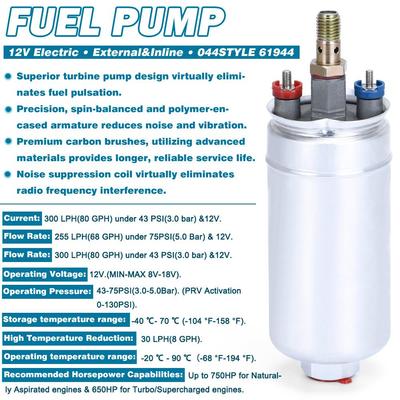 Pompe à carburant externe de qualité supérieure 044 OEM:0580 254 044 Poulor 300lph Livré avec pack PQY Accessoires de voiture
