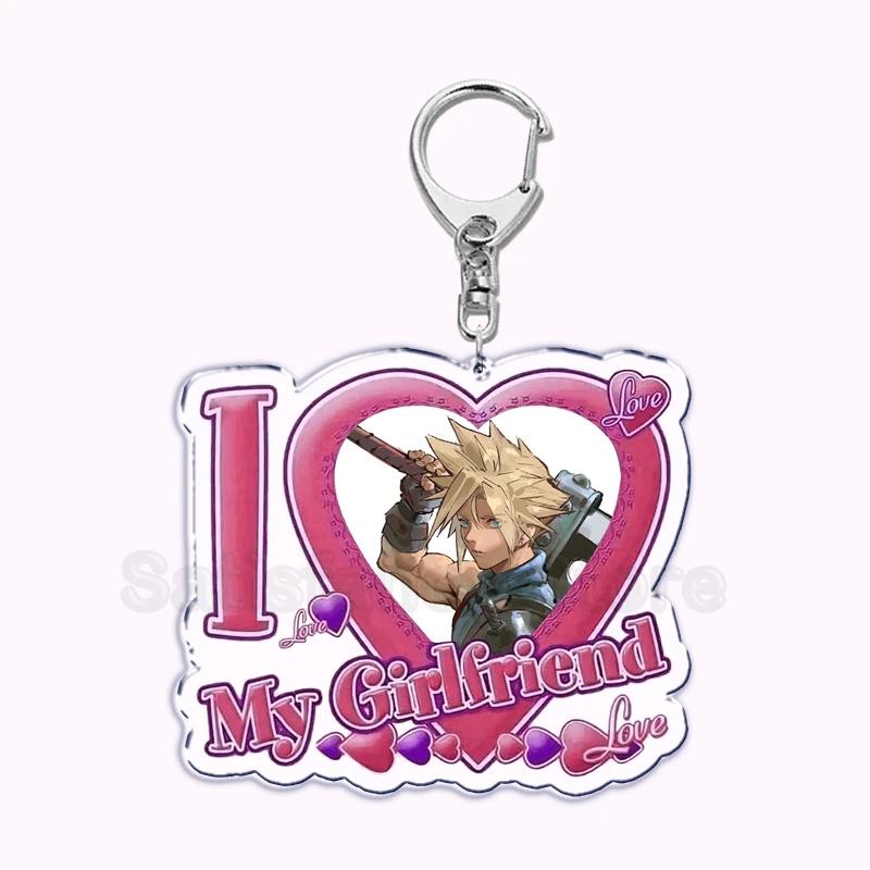 Pfp Sephiroth Acrylic KeyChain Pendant Key Ring I Love My Boyfriend Girlfriend Pink Heart Keyring for Bag Pendant Jewelry Gifts