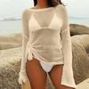 European & American Women's Sexy See-Through Loose Pullover Cardigan – Long Sleeve, Round Neck, Solid Color, Fashion Sun Protection