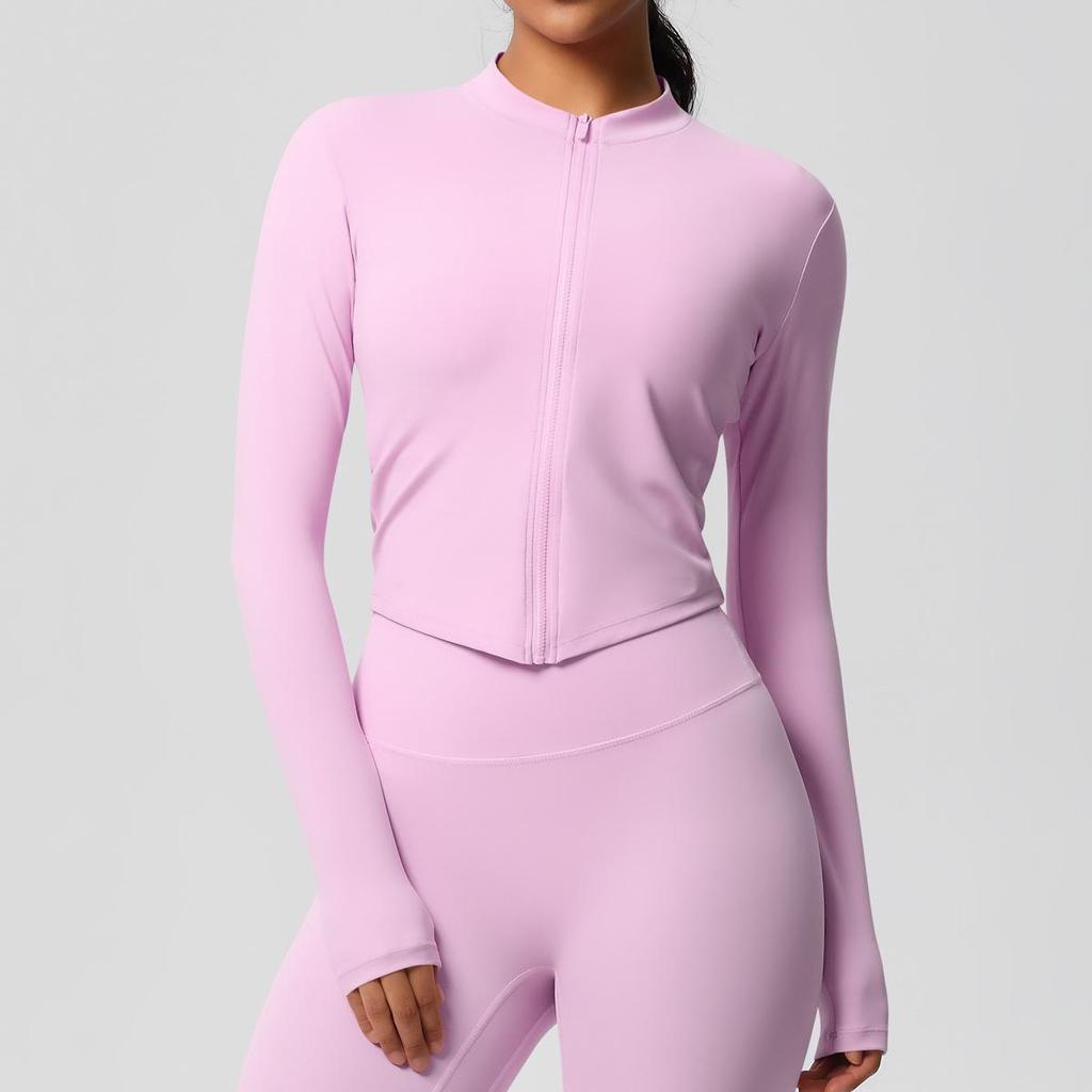Quick-Dry Nude-Feel Zip-Up Fitness Jacket – Women's Long Sleeve Yoga & Running Top