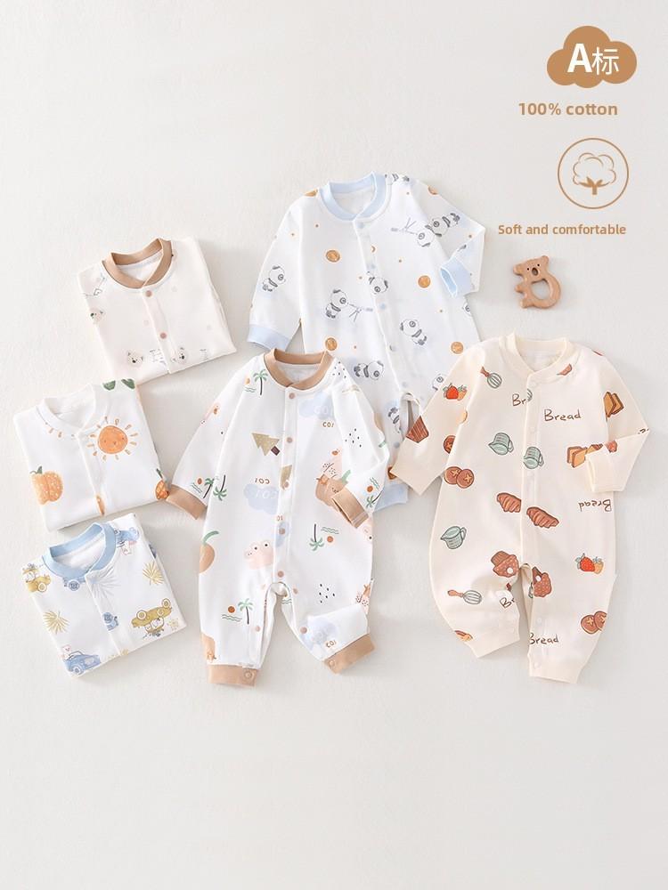 Baby Cotton Long Sleeve Romper With Snap Closure For Newborn Infants