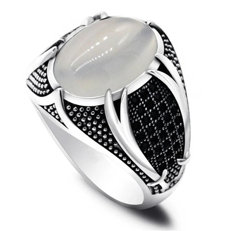 New Retro Handmade Turkish Rings for Men Vintage Double Swords Black Zircon Rings Punk  Trendy Islamic Religious Muslim