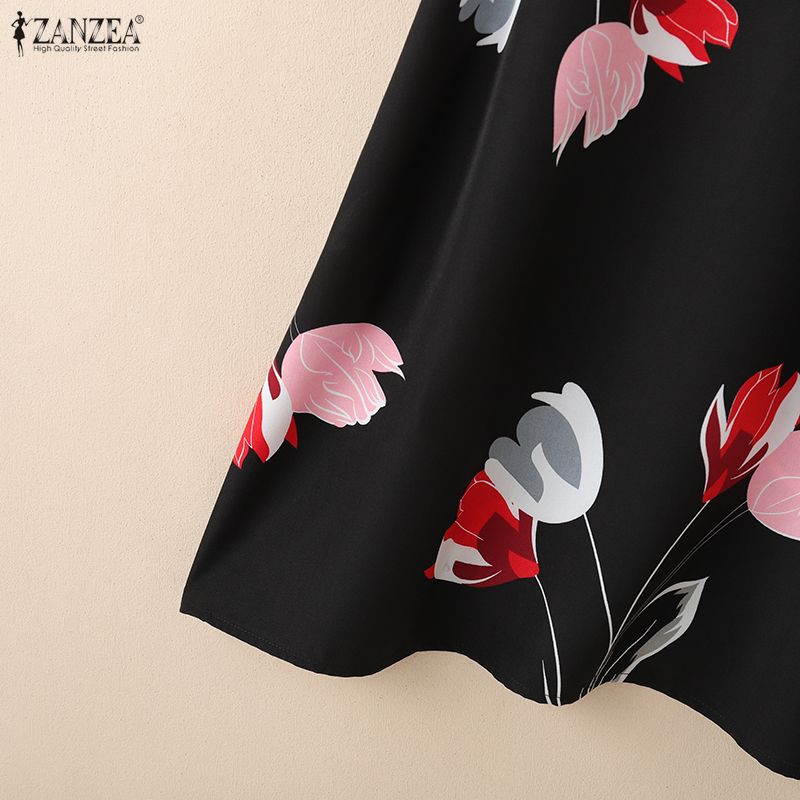 ZANZEA Women Casual Round Neck Short Sleeve Summer Print Dress