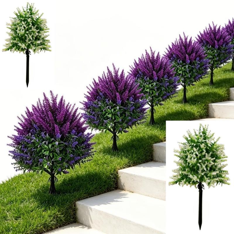 Artificial Lavender Topiary Stake Plant Fake Violet Flower Ground Stake For Garden Yard Patio Lawn Outdoor Landscape Decor