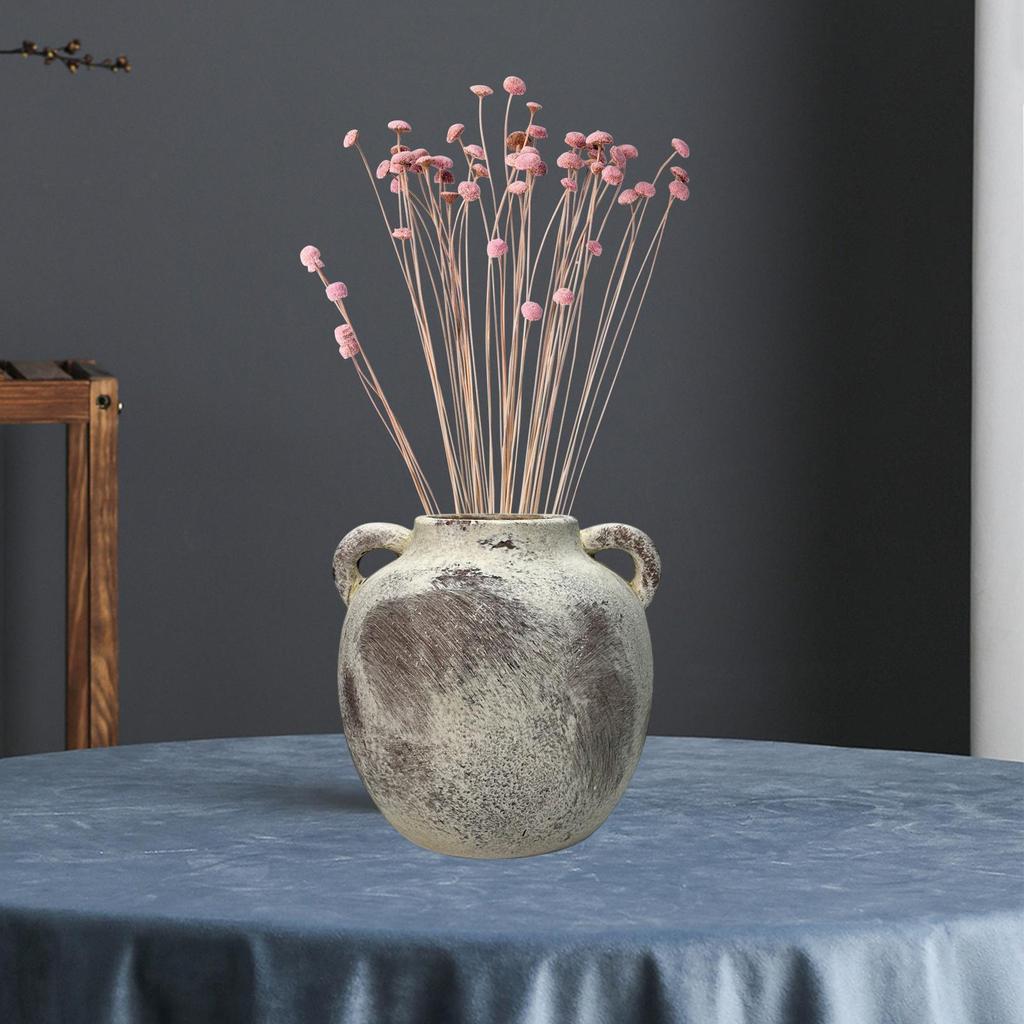 Elegant Wabi Sabi Ceramic Vase Bud Holder Vintage Farmhouse Flowerpot for Living Room Office Tabletop Decor