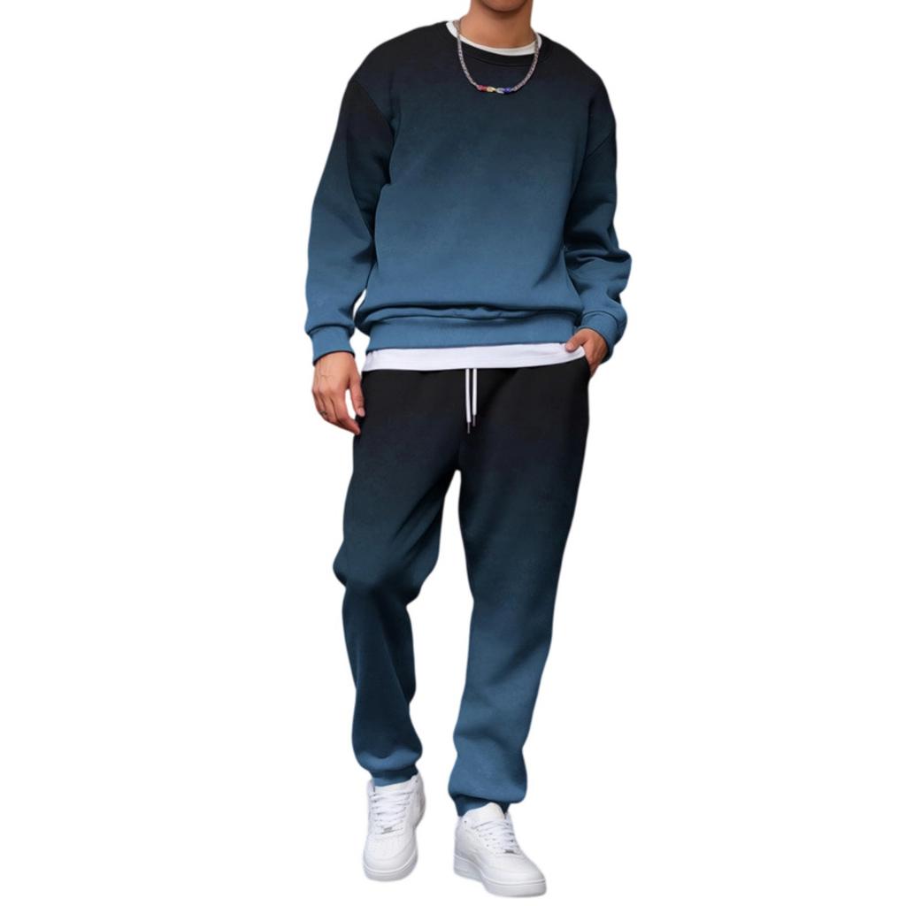 Men's Gradient Print Hoodie and Jogger Pants Set Casual Loose Fit Two Piece Outfit