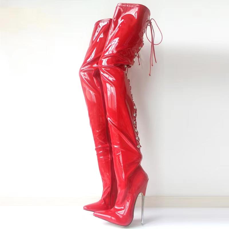 Fashion FHC 18cm High Heels Damen Overknee-Stiefel,Fetisch Bühnenshow Pole Dance Schuhe,Herren Cosplay Botas,Über dem Knie,Rot,Benutzerdefinierte Farben