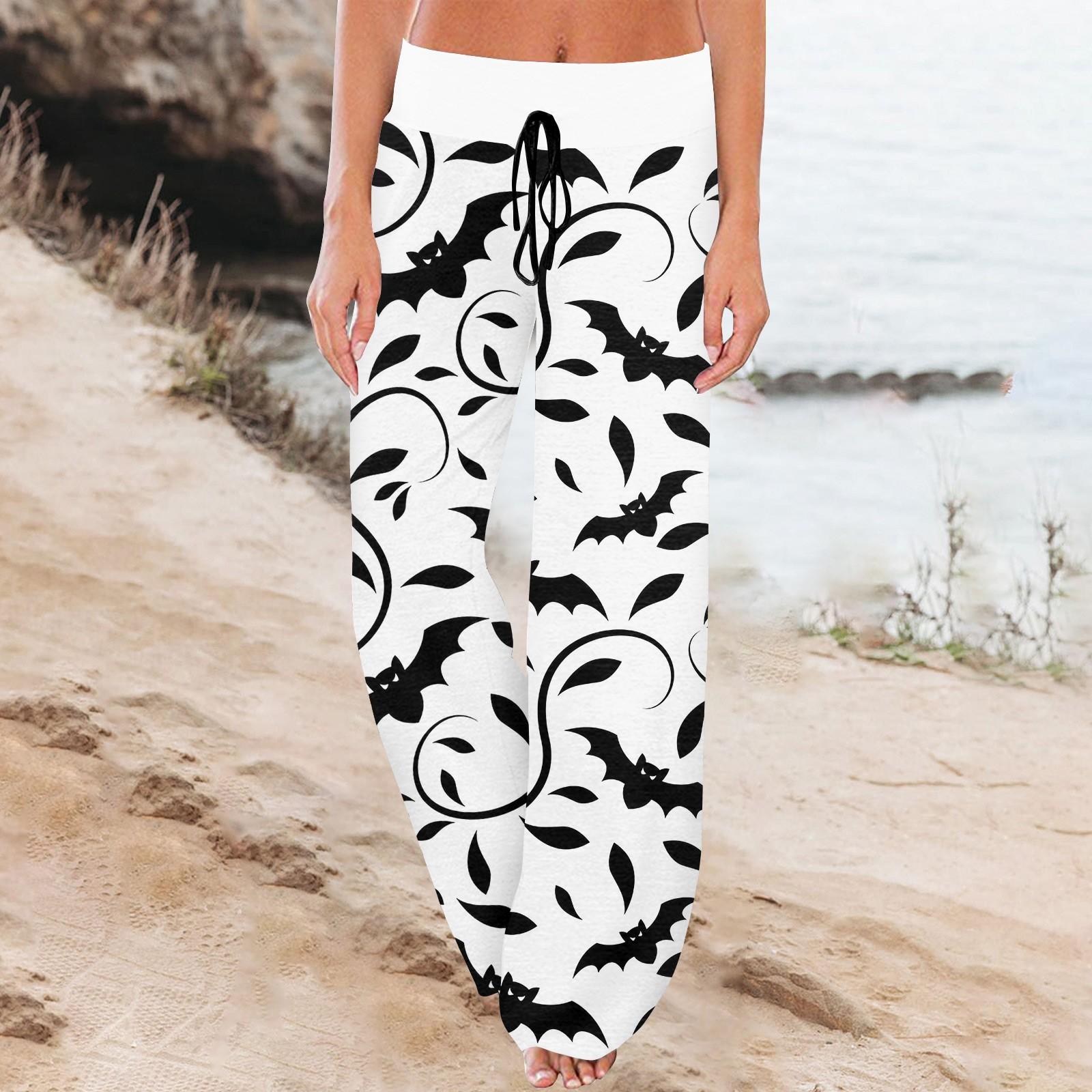 

Женские спортивные брюки, спальные брюки, напечатанные широкие брюки на шнурке, повседневные брюки с карманами XXXL белый