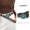 Brown Embossed Women's Western Bohemian Belt Oval Turquoise Buckle Dress Waistband  Belt Decoration