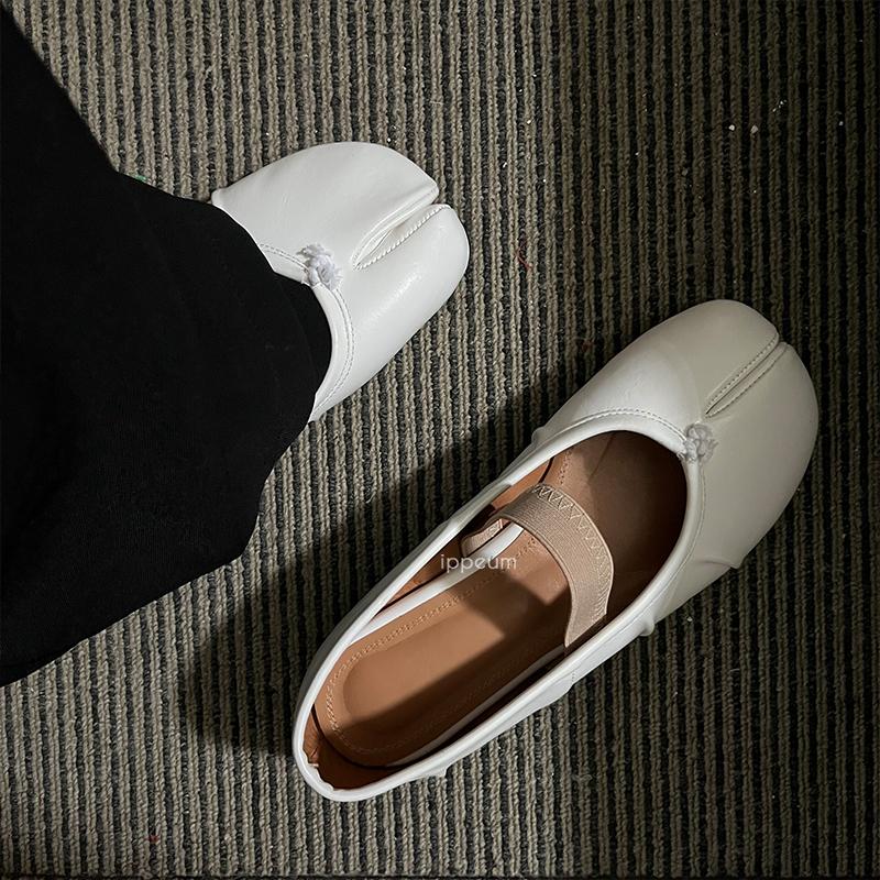 Fashion IPPEUM Women Elastic Band Ballerina Flats Ballet Split Toe Shoes Black Leather Plus Size Ballerinas Zapatos Mujer