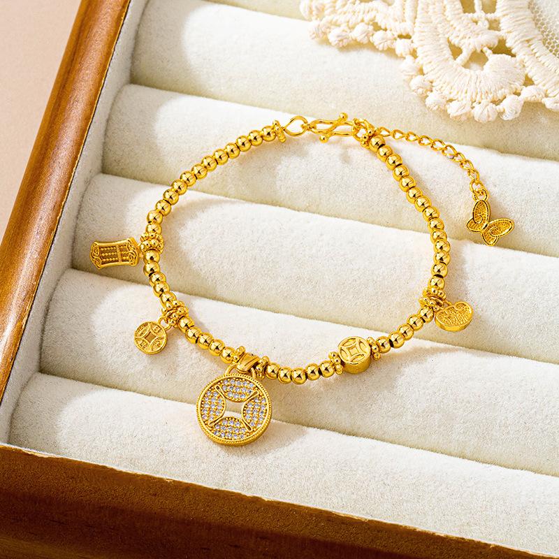 Coin Bracelet New Chinese Style Abacus Copper Coin Ball Bracelet Palace Style Bracelet One Size(16-22CM)