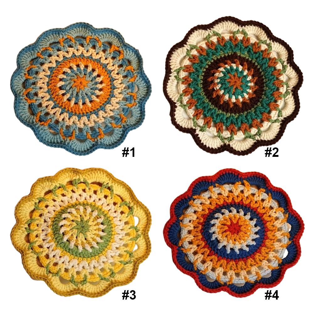 Crochet Colorful Mandala Coaster DIY Material Package Handmade Mandala Pattern Coasters Set with Crochet Hook Mug Tea Coaster