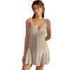 Women's Velvet Mesh Low Cut Push Up Removable Pads Sleep Dress with Robe Lounge Set