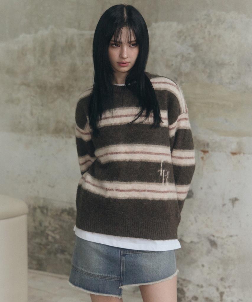 Ledeoli Logo Hairy Stripe Knit [Grey]