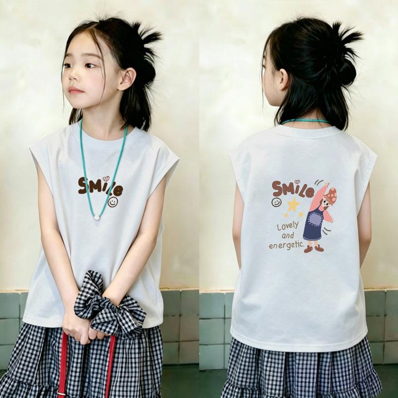 Korean Style Trendy Girls' Sleeveless Pure Cotton Vest Top - Summer New Arrivals for Medium & Large Children
