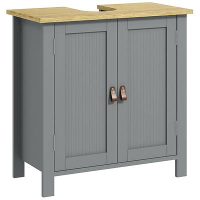 Unterschrank 2 Türen verstellbarer Einlegeboden 2 Ebenen innen PU-Griffe 60 x 30 x 60 cm grau