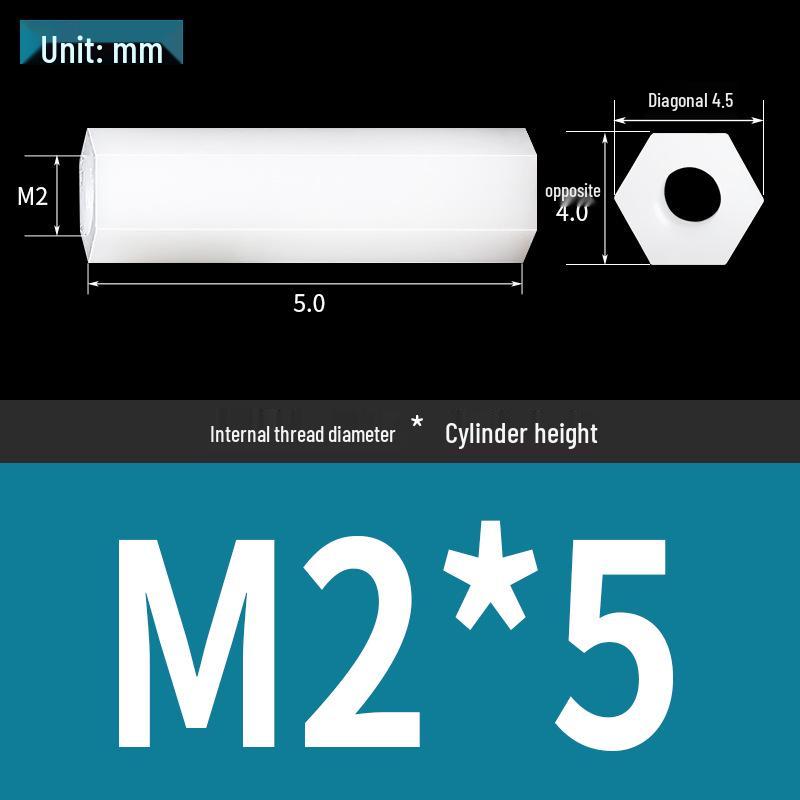 Black & White M2 Nylon Hexagonal Double-Through Standoff Spacer for PC Board Support