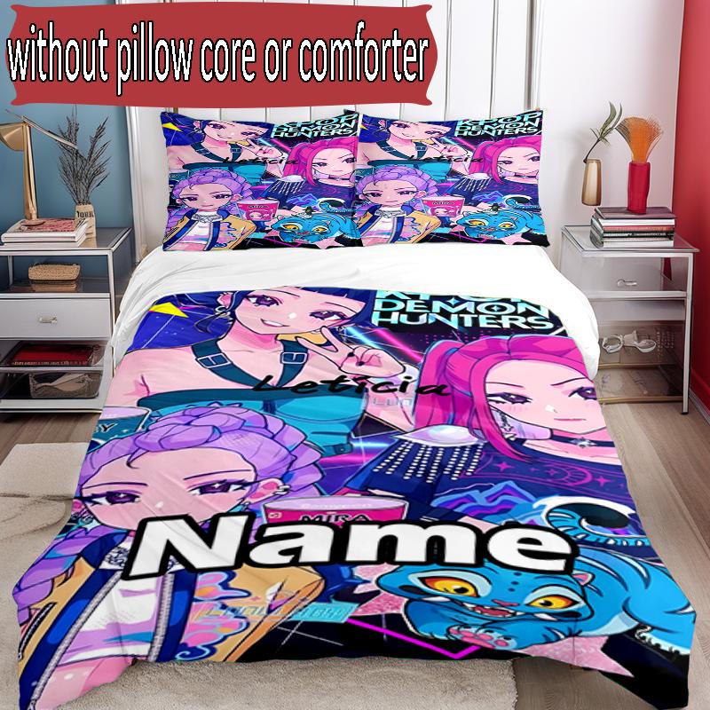 Set copripiumino 3 pezzi (1*Copripiumino + 2*Federe, Senza Nucleo), Set Biancheria da Letto Personalizzato con Nome KPop Cacciatori di Demoni, Decorazione Camera da Letto Casa Regalo