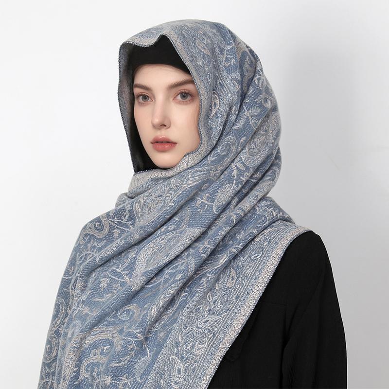 Thicken Embroidery Cashmere Winter Scarves Women Pareo Cape Warm Muslim Shawl Chunky Headscarf Wrap Ladies Elegant Poncho Turban