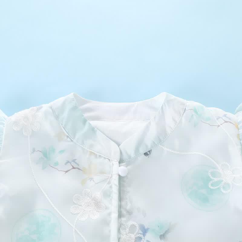 Montagut Girls' Ink Wash Floral Embroidery Sleeveless Two-Piece Set