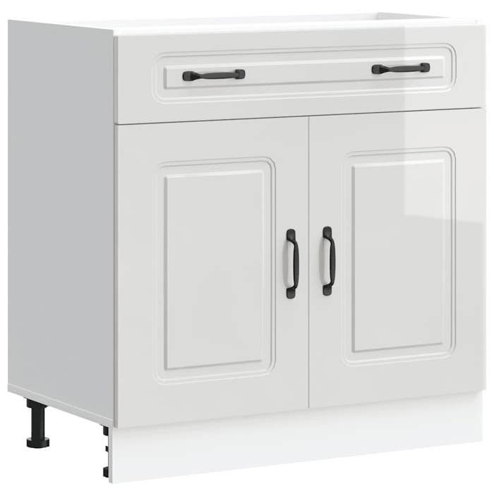 VidaXL Kitchen Cabinet Kalmar High Gloss White Engineered Wood, Sink Base Cabinet, Kitchen Base Cabinet with Drawer, 853499