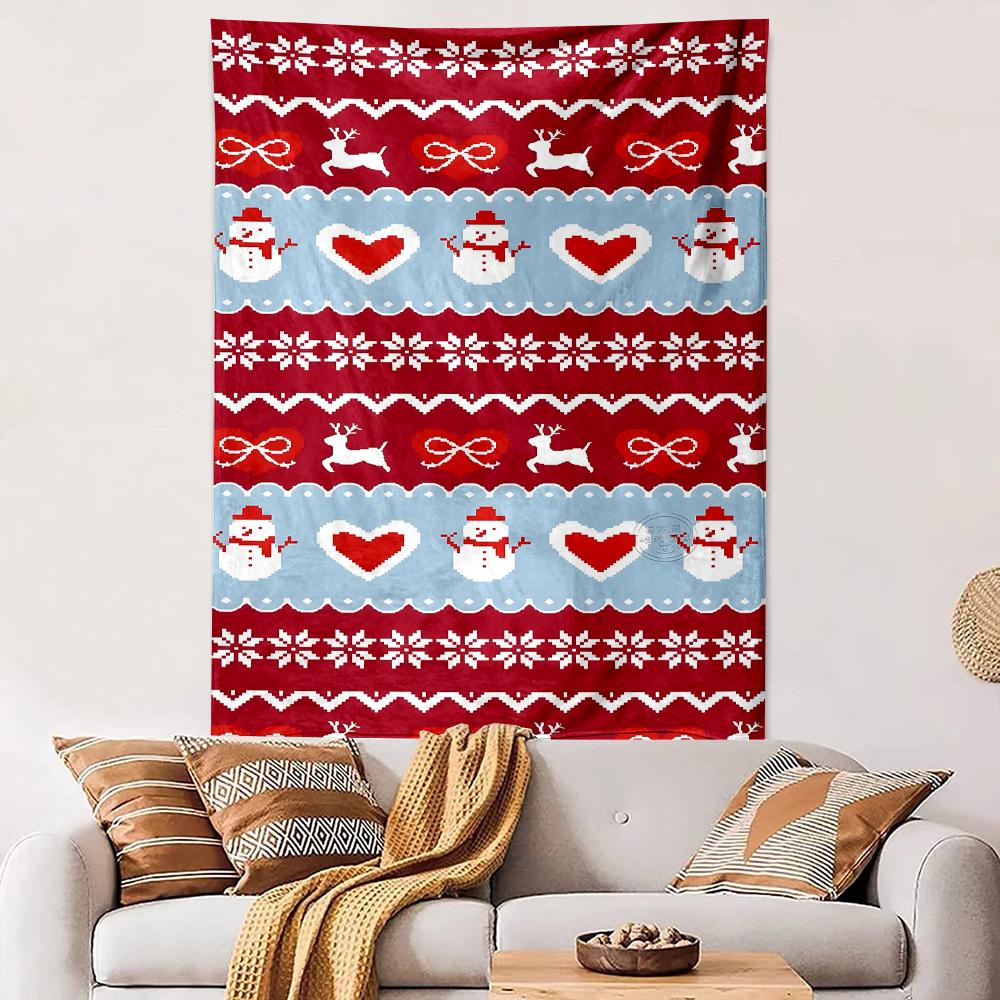 Christmas snowman reindeer heart red blue Patterned tapestry for bedroom and living room home decor