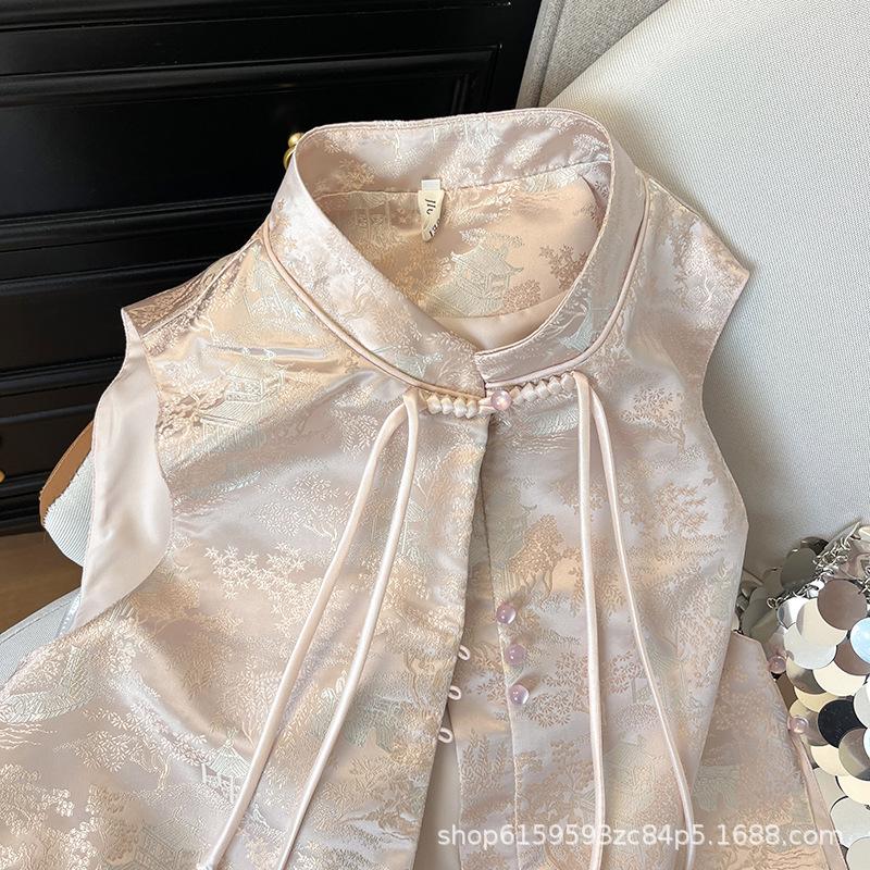 2025 buckle round neck jacquard brocade weave gold embroidered vest with women's vest top