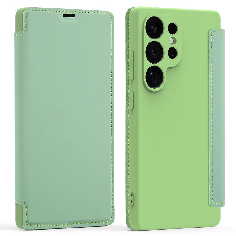 

For Samsung Galaxy S25 Ultra Case Card Holder Kickstand Liquid Silicone Phone Cover Matcha Green