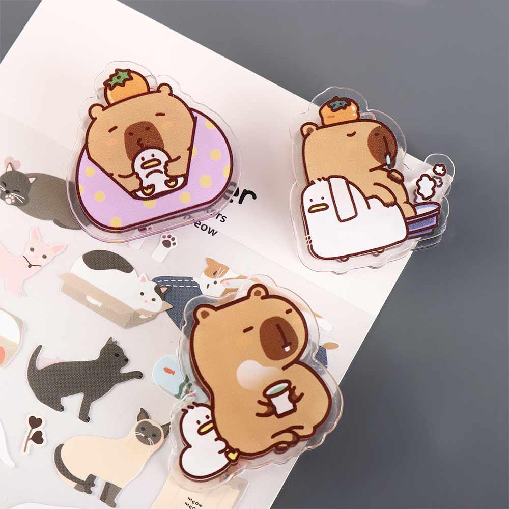 קליפ תזכיר מצויר שקוף Capybara Kawaii PP קליפ אקריליק קליפ נייר ארגונית שולחן עבודה