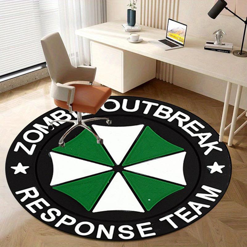 1pc Zombie Outbreak Response Team Round Rug - Home Office Outdoor Circular Carpet Gift Decorative Mat with Green and White Umbrella DesignRC2814