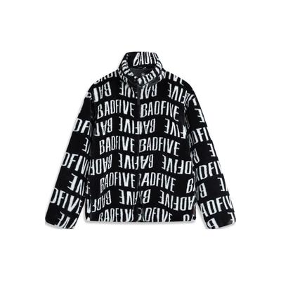 Li Ning Badfive Letter Print Warm Loose Knit Fleece Jacket Men Jacket Black AFDT661-2