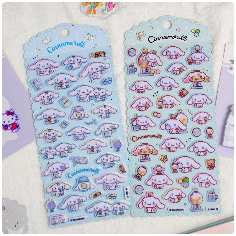 New Sanrio 3D Three-dimensional Cute Stickers Hello Kitty Kuromi Melody Decorative Cups Book Creative Rewards Bubble Stickers